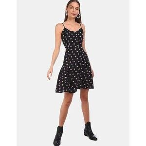 GAP Size 6 Strappy Floral Printed Mini Dress Black Button Fit & Flare V-Neck